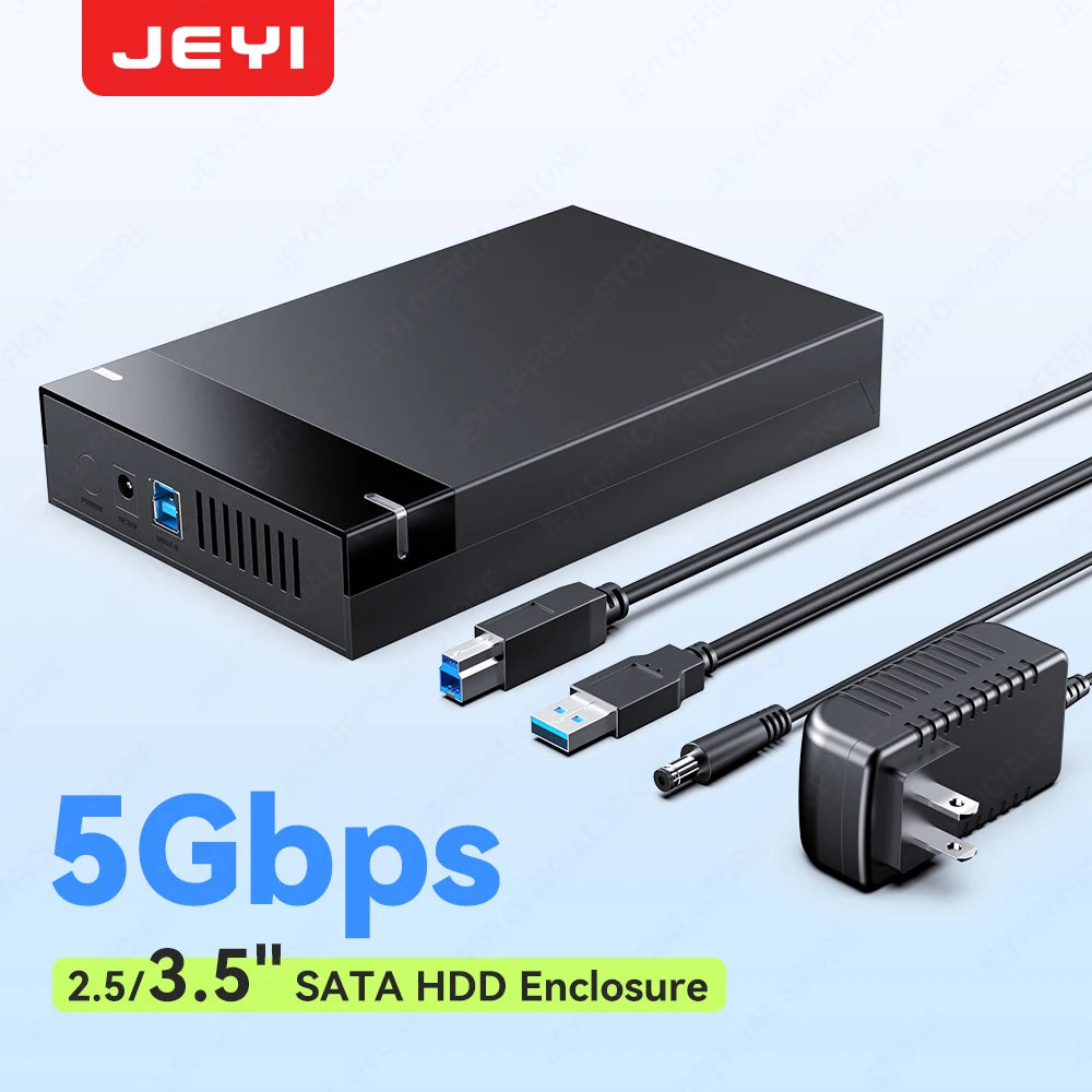 JEYI 2.5/3.5 SATA HDD/SSD Enclosure USB 3.0 - front view