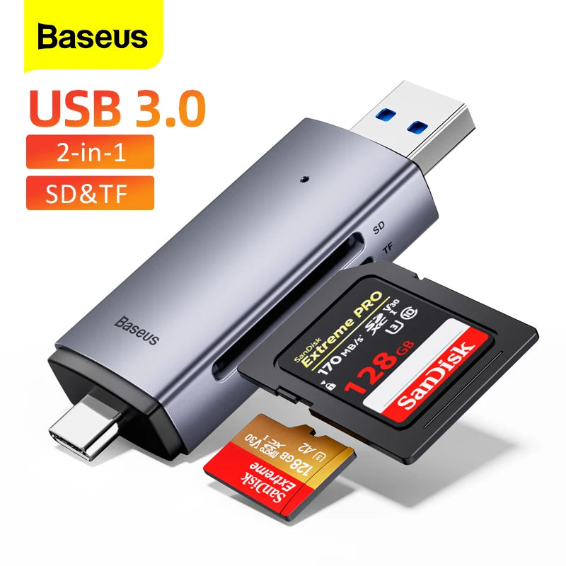 Baseus card reader, USB-C and USB3.0 to SD/Micro SD/TF